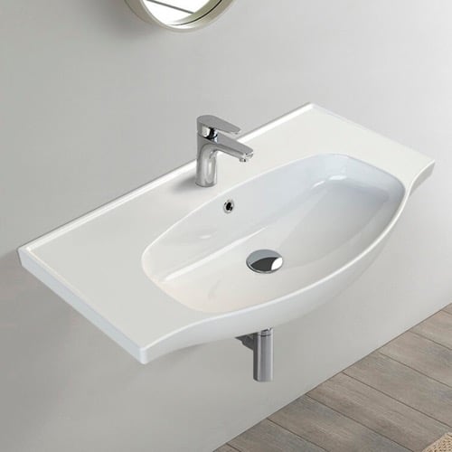 Rectangular White Ceramic Wall Mounted or Drop In Bathroom Sink CeraStyle 082400-U